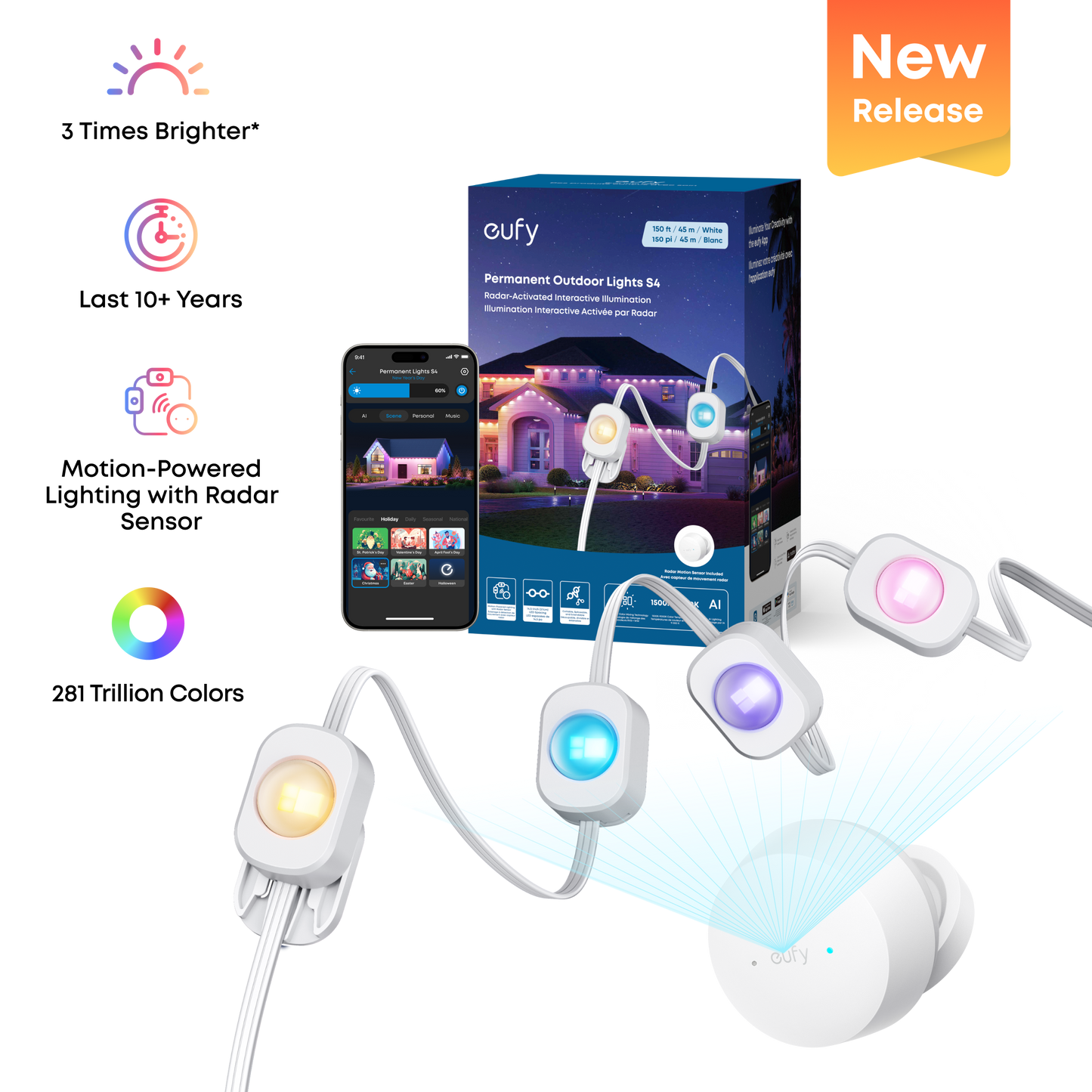 eufy Luminaires extérieurs permanents S4 (45,7 m avec 108 LED)