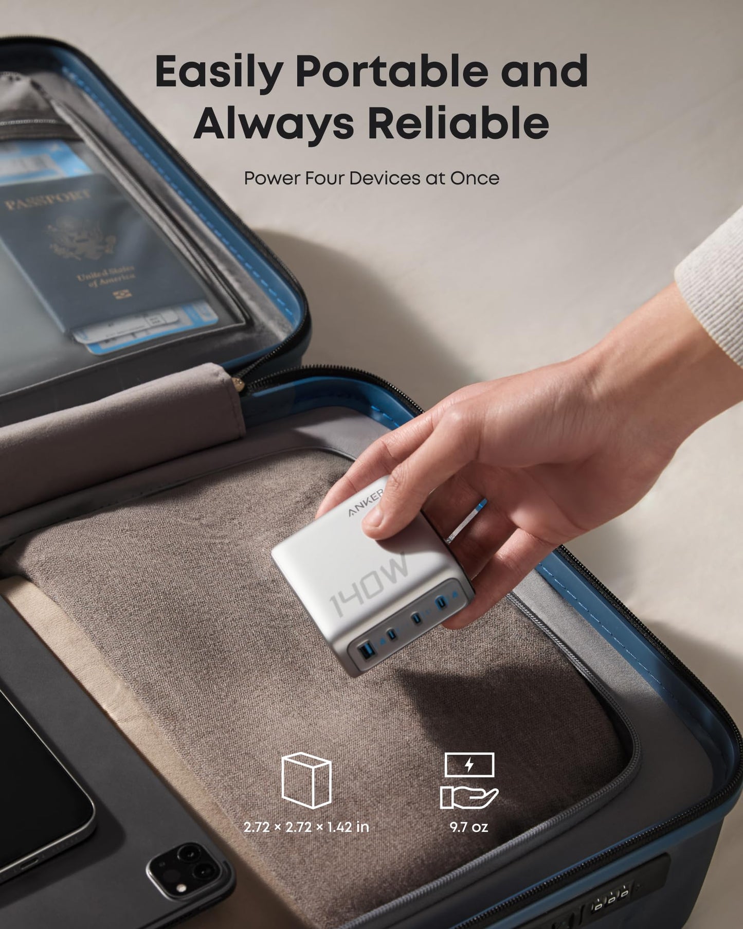 Travel Power Kit | Anker 165W Power Bank and 140W 4-Port Laptop Charger (Silver)
