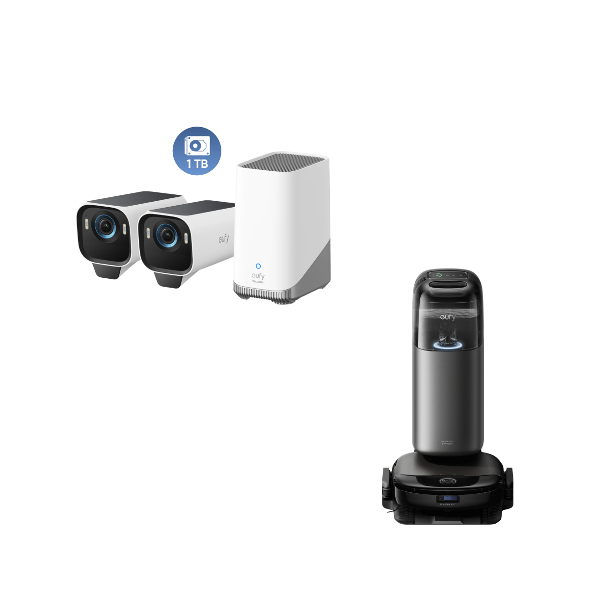 eufy Robot Vacuum Omni S1 Pro + eufyCam S3 Pro 2-Cam Kit + 1 TB Hard Drive RoboVac