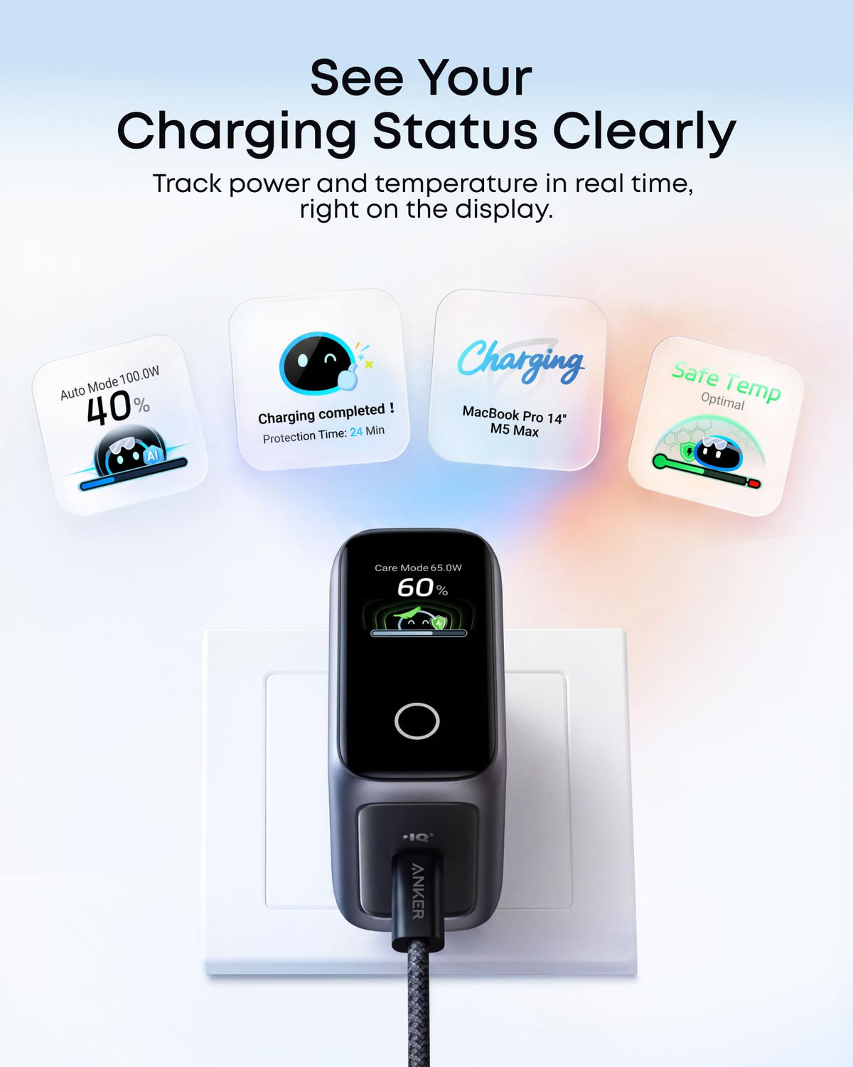 Anker 100W USB-C GaN Charger (Battery Care and Smart Display)
