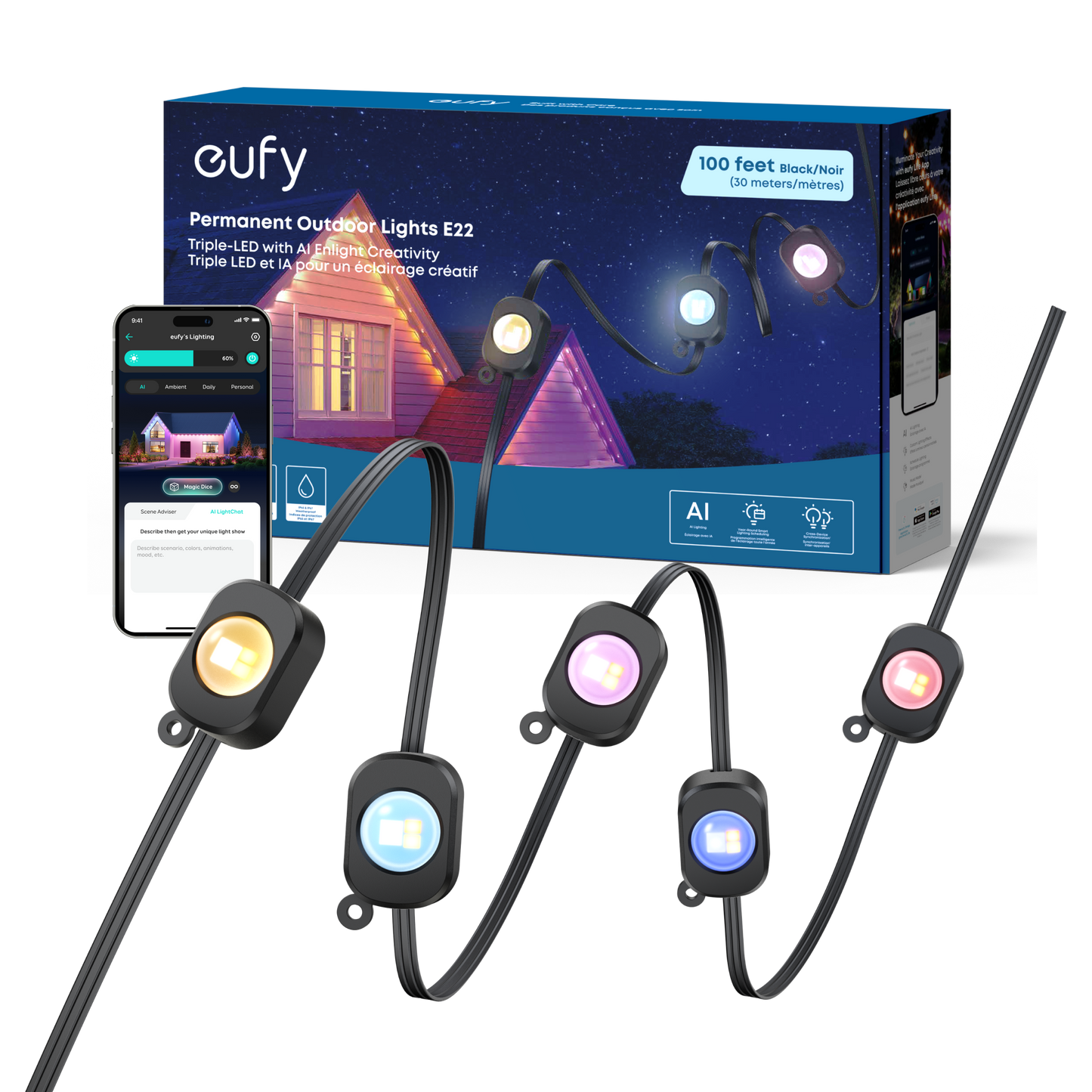 eufy Permanent Outdoor Lights E22 (Black, 100ft)