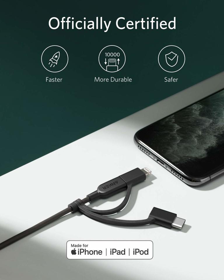 Anker <b>321</b> USB-A to Lightning Cable (3 ft 3-in-1)