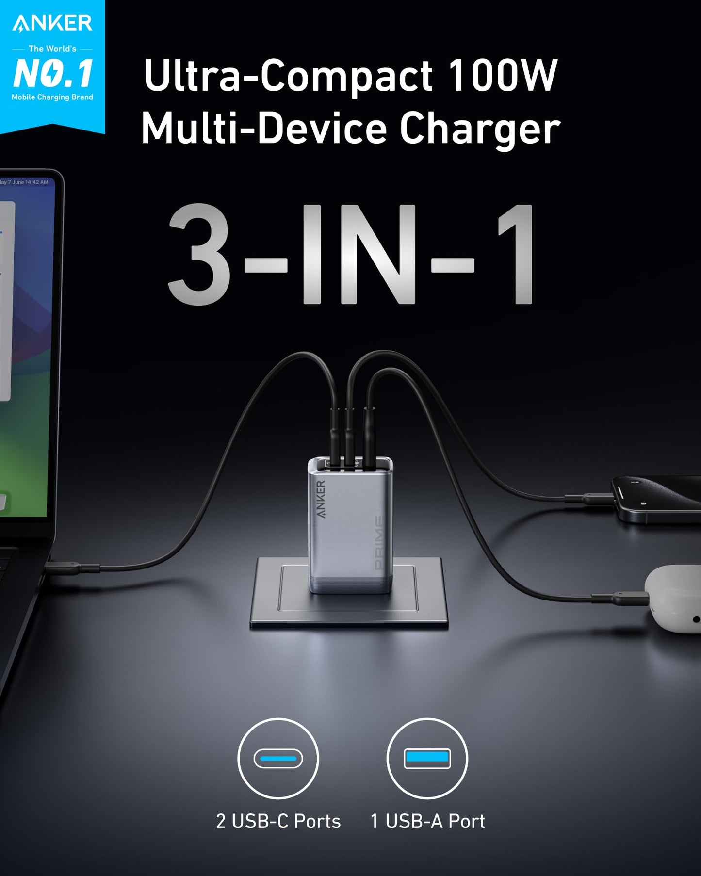 Anker Prime phone charger USB-A USB-C ports