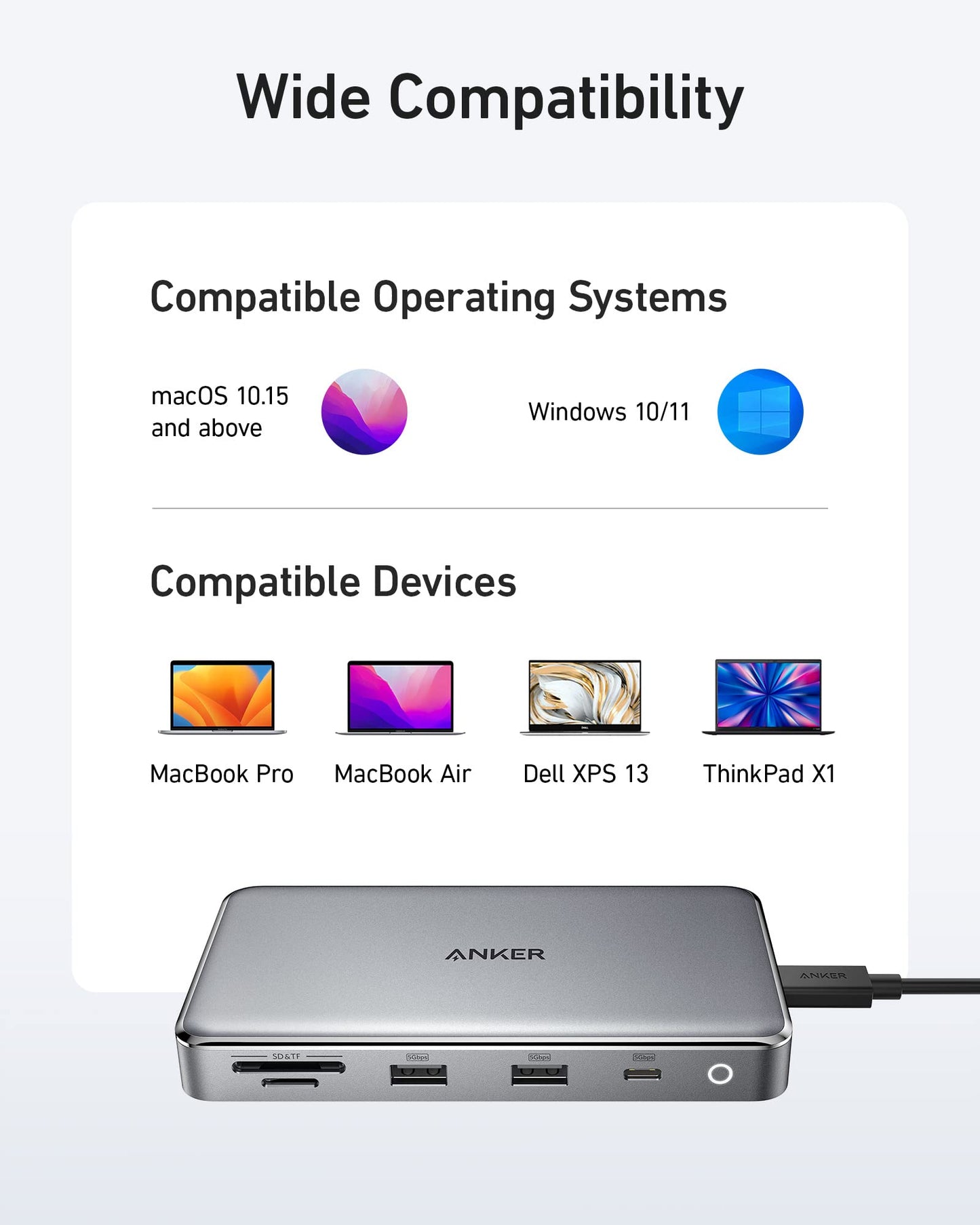Refurbished Anker <b>563</b> USB-C Hub (10-in-1, Dual 4K HDMI, For MacBook)