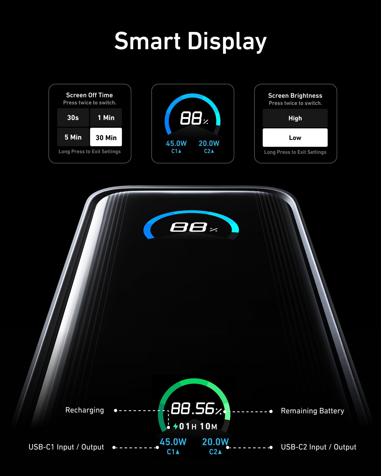 Anker PrimePower Bank 65W LCD display