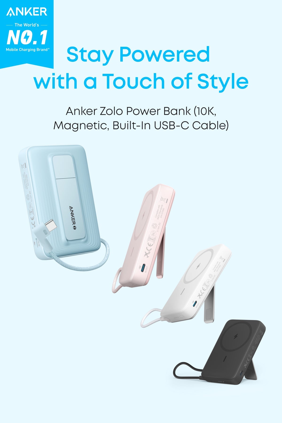 Anker Zolo Power Bank (10K, Magnetic, Built-In USB-C Cable)
