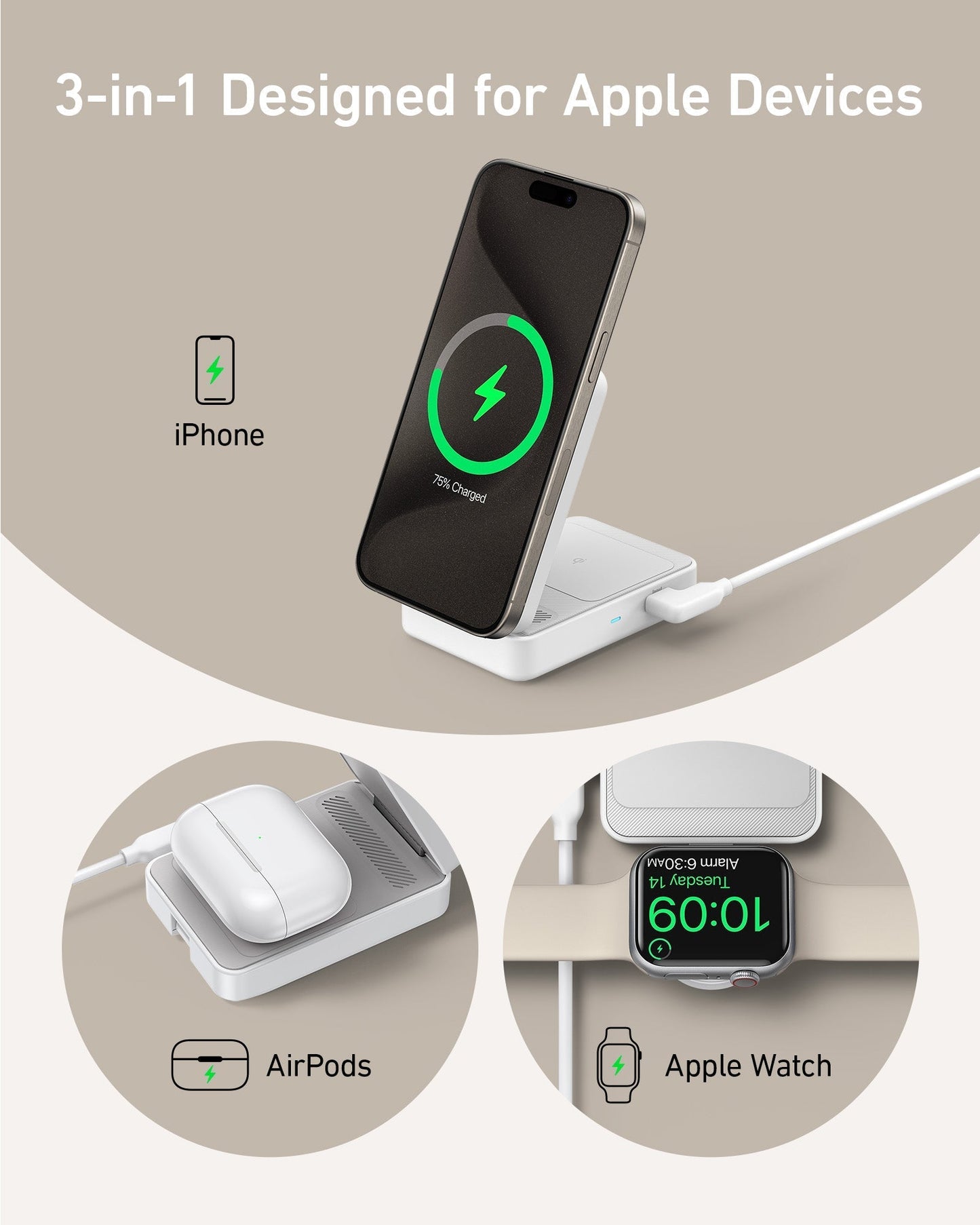 Anker MagGo Wireless 3-in-1 Charging Base for iPhone
