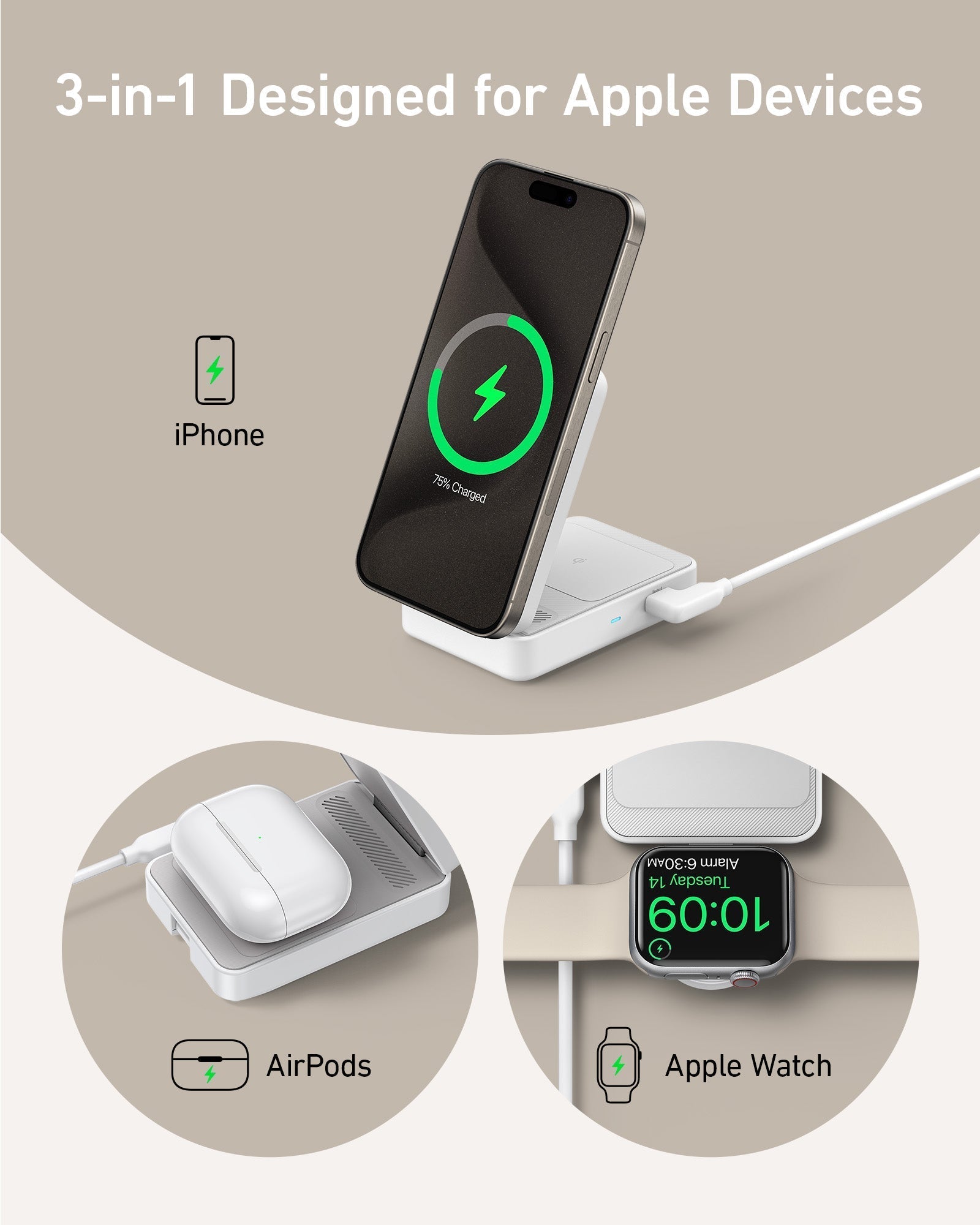 Anker MagGo Wireless 3-in-1 Charging Base for iPhone