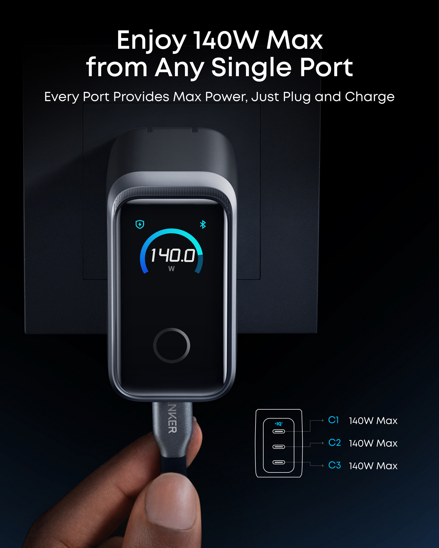 Workspace Power Set | Anker Prime Charger (160W, 3 Ports) with 2-Pack USB-C Cables
