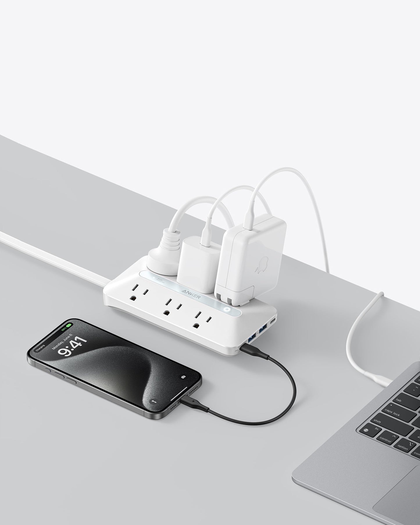 Anker Flat Plug Power Strip 300J with USB Ports, 10-in-1 Ultra Thin Power Strip with 6 AC, 2 USB-A and 2 USB-C Ports,5feet Extension Cord, Desk Charging Station,Home Office College Dorm (White)