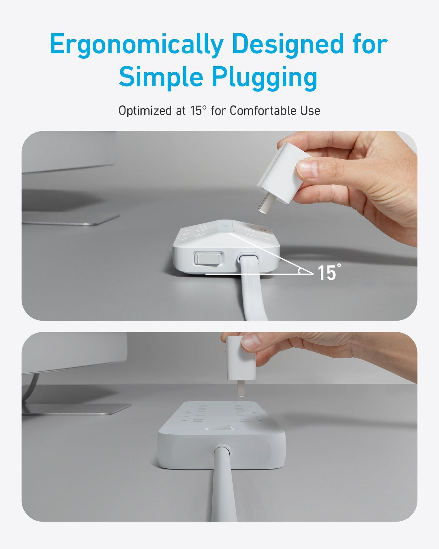 Anker Flat Plug Power Strip 300J with USB Ports, 10-in-1 Ultra Thin Power Strip with 6 AC, 2 USB-A and 2 USB-C Ports,5feet Extension Cord, Desk Charging Station,Home Office College Dorm (White)