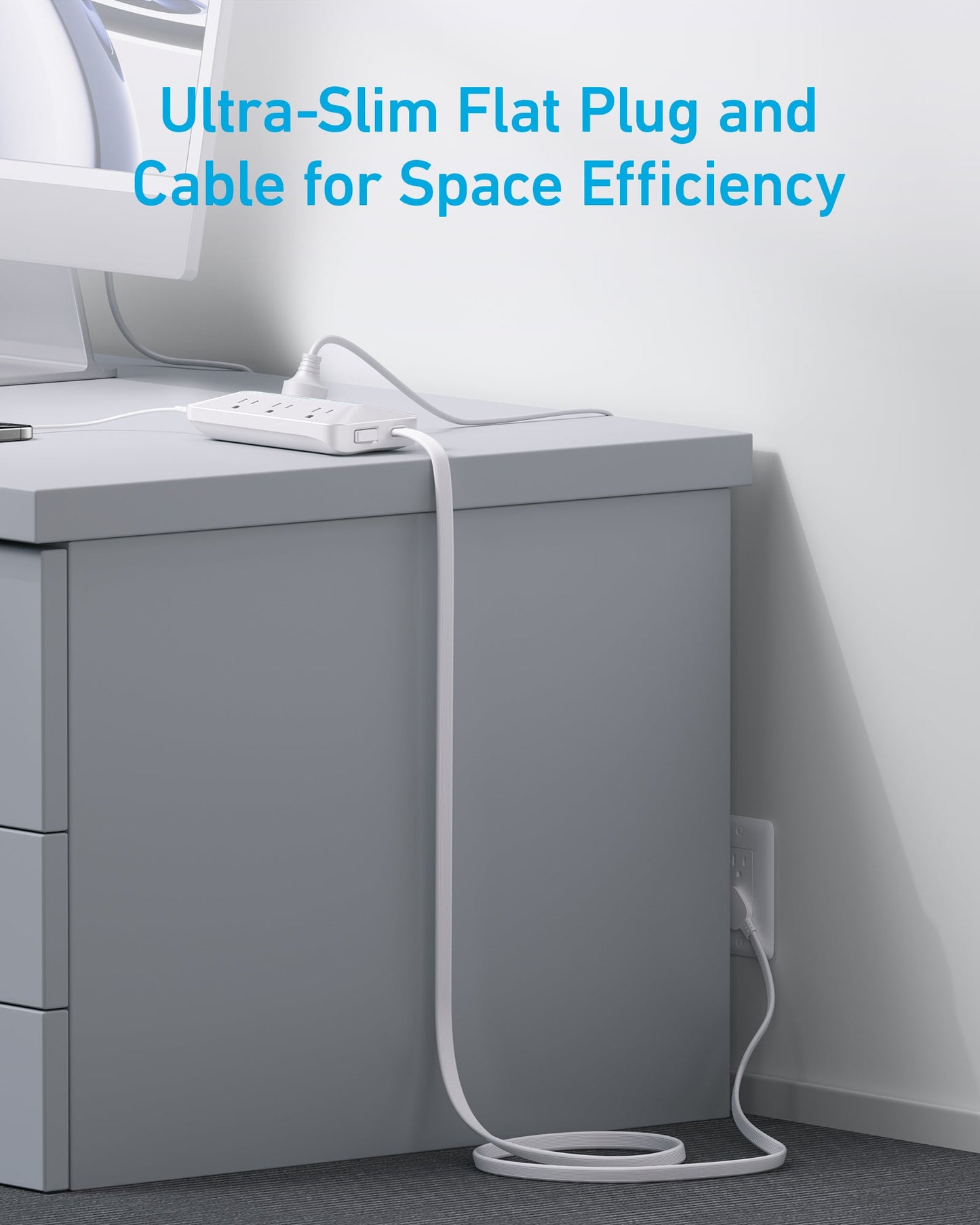 Anker Flat Plug Power Strip 300J with USB Ports, 10-in-1 Ultra Thin Power Strip with 6 AC, 2 USB-A and 2 USB-C Ports,5feet Extension Cord, Desk Charging Station,Home Office College Dorm (White)