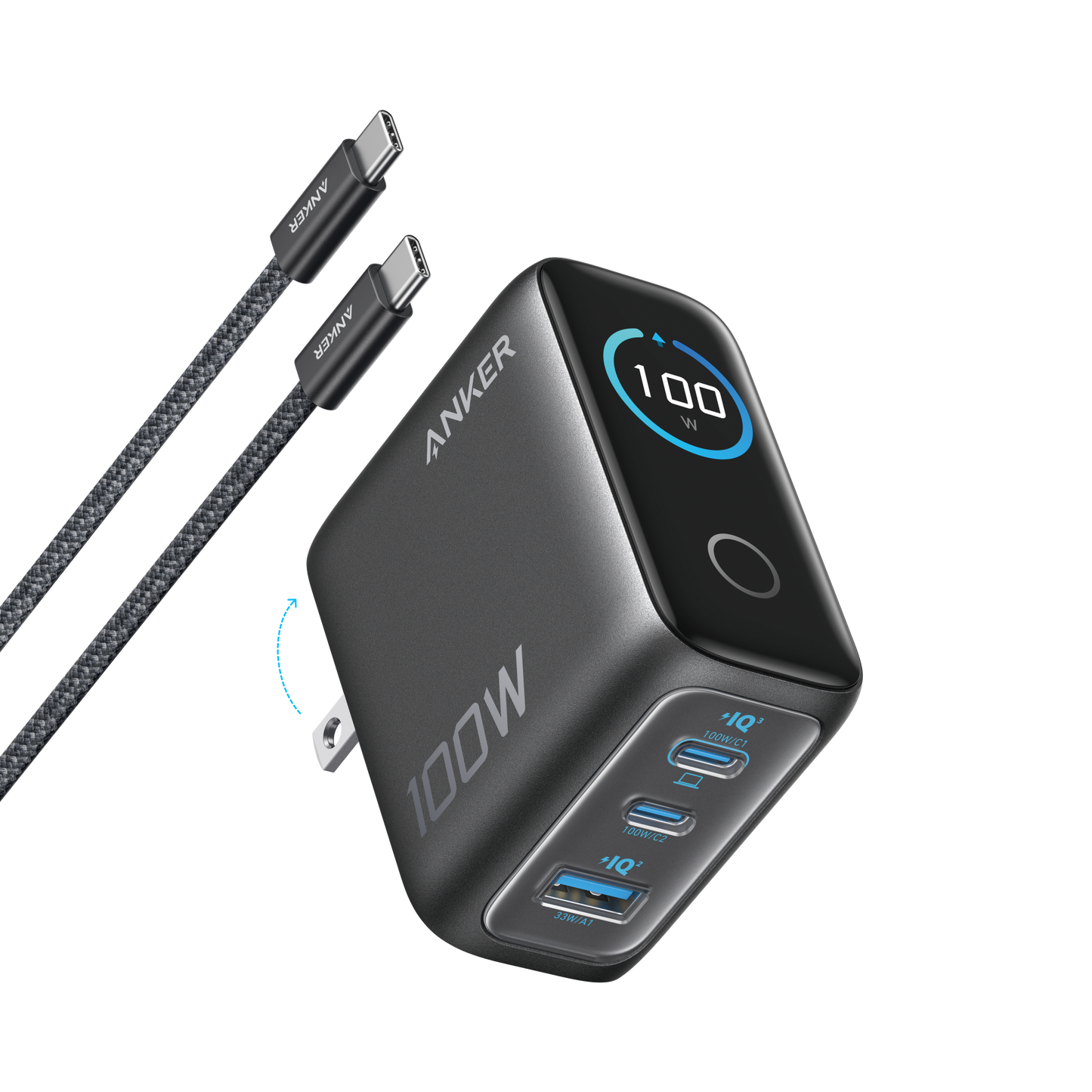 Anker Charger (100W, 3 Ports, Smart Display) BOA