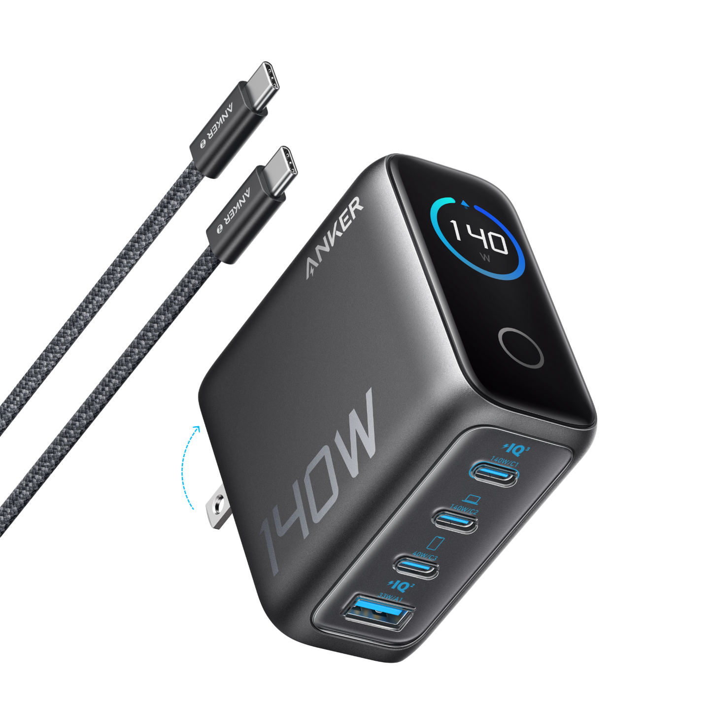 Workspace Power Set | Anker Charger (140W, 4-Port, PD 3.1) with 2-Pack USB-C Cable
