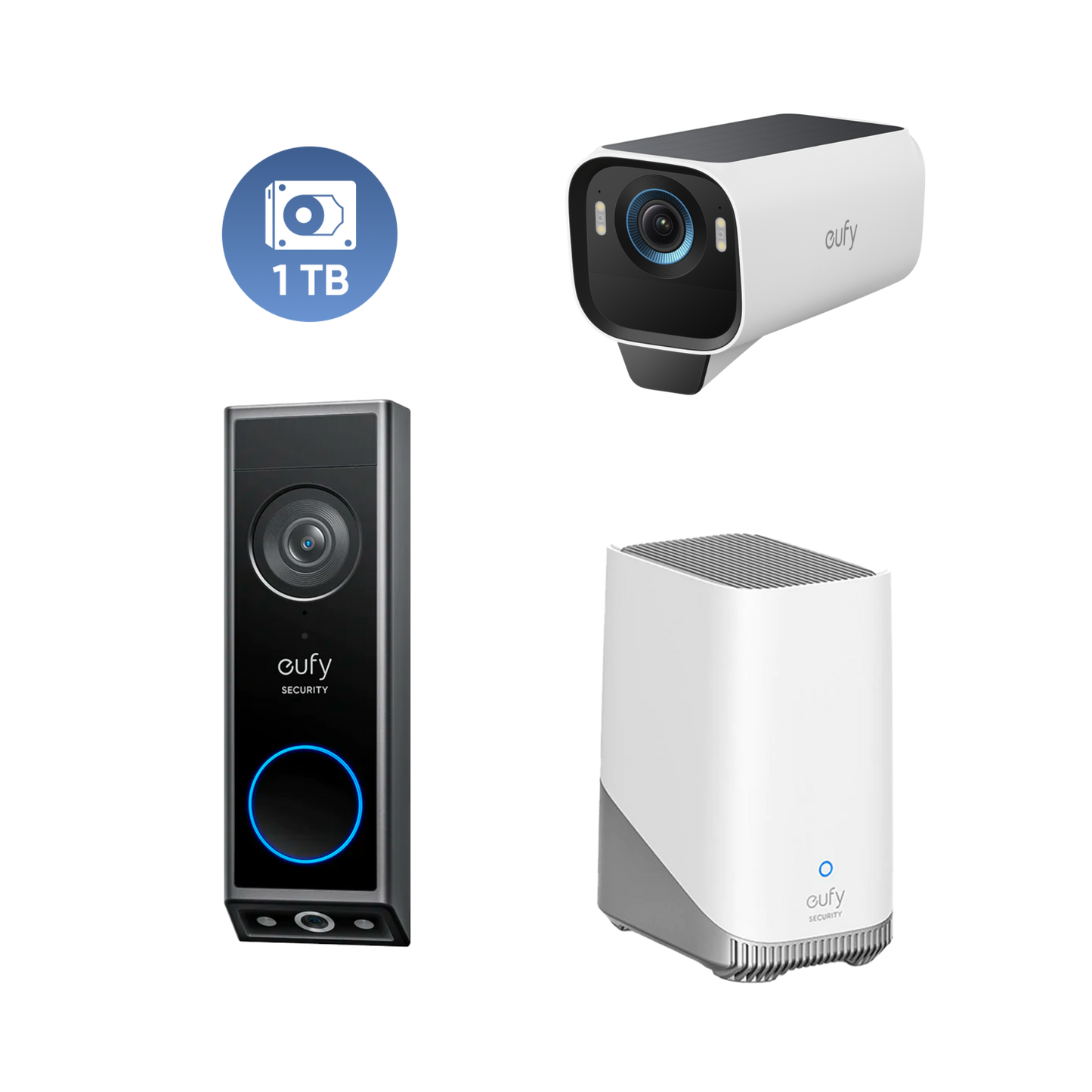 eufyCam S3 Pro + Video Doorbell E340 +HomeBase S380+ 1 TB Hard Drive