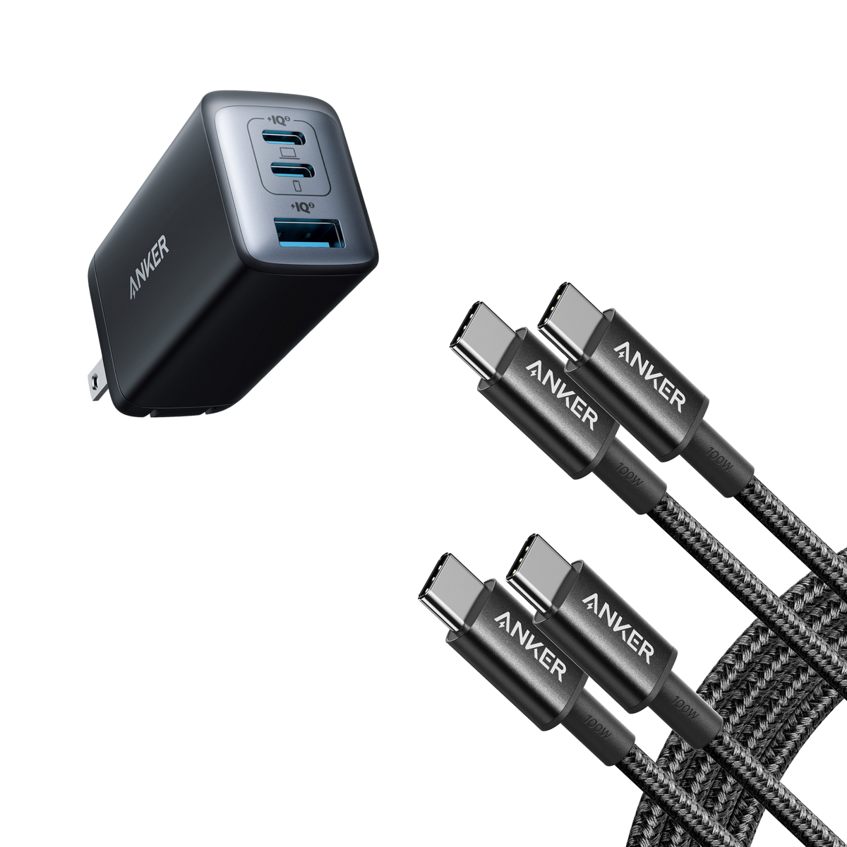 Anker 65W Charger and 6ft 2-Pack Nylon USB-C Cable