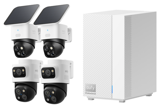 eufy PoE Bullet-PTZ Cam S4 2 pack + eufy SoloCam S340 Wireless Outdoor Security Camera 2 pack + eufy HomeBase™ Professional S1