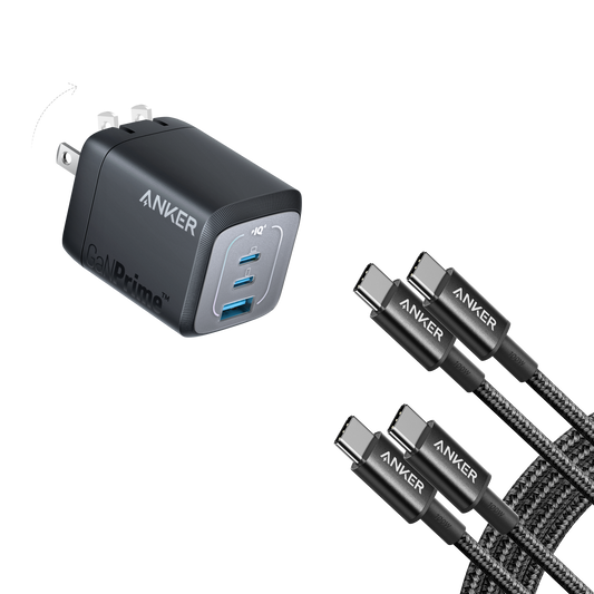 Anker Prime 67W GaN Wall Charger and 6ft 2-Pack Nylon USB-C Cable