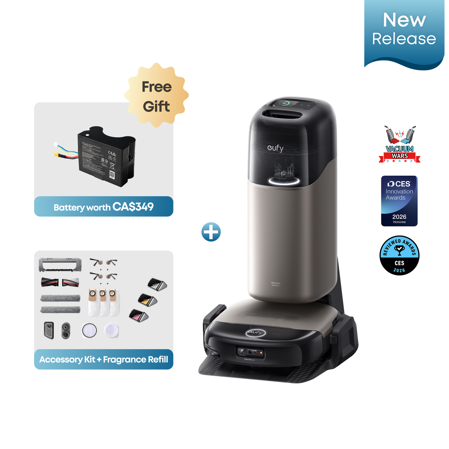 Aspirateur robot eufy Omni S2 + Kit d'accessoires + Recharge de parfum
