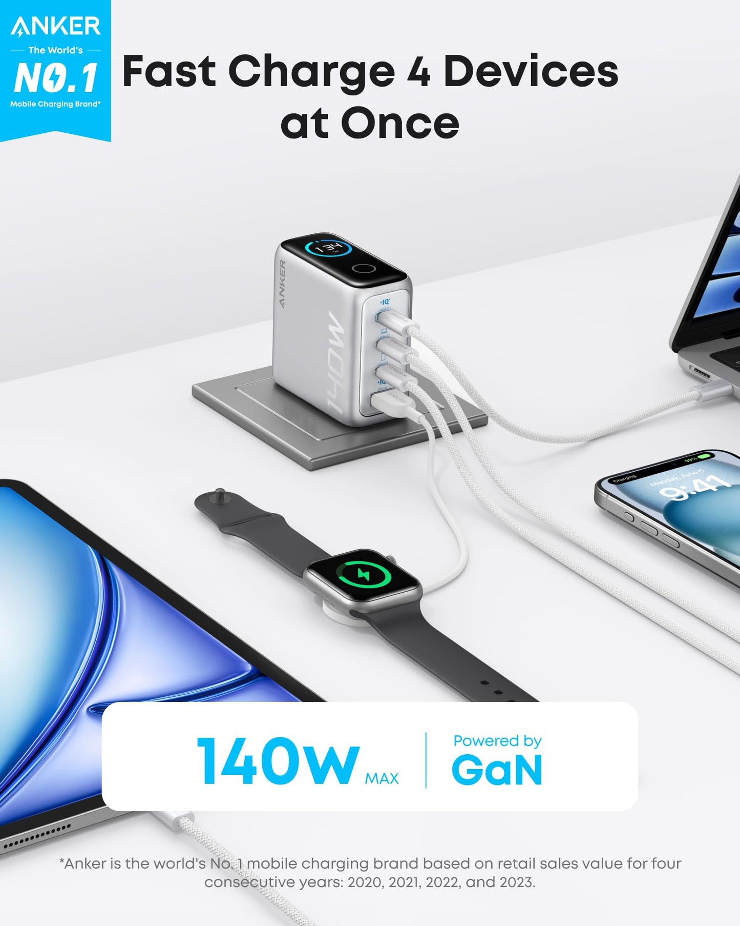 Travel Power Kit | Anker 165W Power Bank and 140W 4-Port Laptop Charger (Silver)